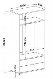 Midoser 90 Cm Mat Beyaz 2 Kapılı 2 Çekmeceli Elbise Dolabı - Gardırop - 4