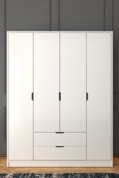 Midoser 140 Cm Mat Beyaz 4 Kapılı 2 Çekmeceli Elbise Dolabı - Gardırop - 2