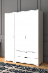 Midoser Duru Mat Beyaz 3 Kapılı 2 Çekmeceli Elbise Dolabı - Gardırop Seti - 3