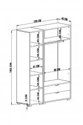 Midoser Duru Mat Beyaz 3 Kapılı 2 Çekmeceli Elbise Dolabı - Gardırop Seti - 4