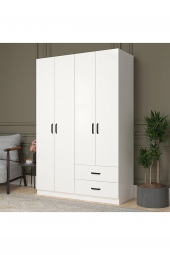 Midoser Yaman Mat Beyaz 4 Kapılı 2 Çekmeceli Elbise Dolabı - Gardırop - 2