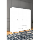 Midoser Duru Mat Beyaz 4 Kapılı 2 Çekmeceli Elbise Dolabı - Gardırop Seti - 2
