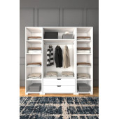 Midoser Duru Mat Beyaz 4 Kapılı 2 Çekmeceli Elbise Dolabı - Gardırop Seti - 3