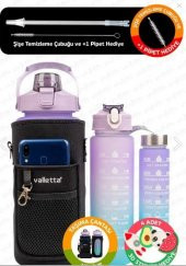 Valletta VLT1294 Eldorado 3lü Set  Motivasyonel Su Matarası Pembe(2000ml-750ml-300ml)Çantalı - 1
