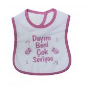 Dayım Beni Çok Seviyoo Yazılı Mama Önlüğü Pembe - 1