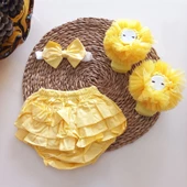 MARS BABY Kız Bebek Özel Gün Sarı Fırfırşort Etek Tütü Kokoş Kıvrık Çorap Set - 1