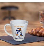 Kişiye Özel Rahat Kedi Temalı Porselen Konik Beyaz Kupa HK2728 thumbnail 1