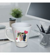 Kişiye Özel Fotoğraf ve İsim Baskılı Sevgili Love You Temalı Porselen Konik Beyaz Kupa HK2727 - 1
