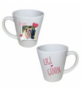 Kişiye Özel Fotoğraf ve İsim Baskılı Sevgili Love You Temalı Porselen Konik Beyaz Kupa HK2727 - 2