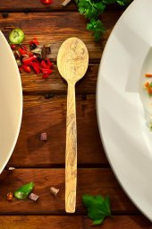 Zeytin Ağacı Kaşık 25 Cm | El Yapımı Ahşap Kaşık Doğal Ağaç - 1