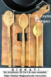 Zeytin Ağacı Kaşık 25 Cm | El Yapımı Ahşap Kaşık Doğal Ağaç - 3