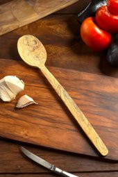 Zeytin Ağacı Kaşık 28 Cm | El Yapımı Ahşap Kaşık Doğal Ağaç - 1