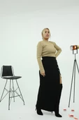 Siyah Düğmeli Triko Etek - 4