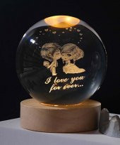 Dekoratif I Love You Tasarımlı Ahşap altlıklı Işıklı Cam Küre Büyük Boy - 1