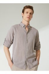 Slim Fit Düğmeli Yaka Düz Açık Kahve Erkek Gömlek Gm1008400238 - 1