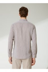 Slim Fit Düğmeli Yaka Düz Açık Kahve Erkek Gömlek Gm1008400238 - 5
