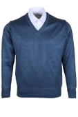 Erkek Yünlü Kazak V Yaka Normal Klasik Kesim Mavi RAR00376 - 1