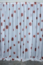 TERGAL GÜLLÜ MODEL BEYAZ RENK TEK KANAT Hazır dikilmiş Pileli Fon Perde 300*260 cm thumbnail 1