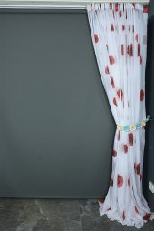 TERGAL GÜLLÜ MODEL BEYAZ RENK TEK KANAT Hazır dikilmiş Pileli Fon Perde 300*260 cm thumbnail 6