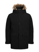 JACK JONES Erkek Kapüşonlu Uzun Mont Siyah Parka 12236096 - 1