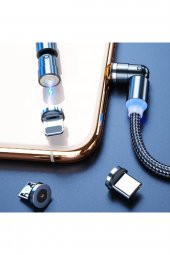 Zhltools 540 Dönebilen Mıknatıslı Usb Şarj Kablosu 3 Başlık iphone+type-c+micro 1 Metre Kırmızı - 2