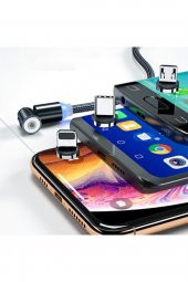 Zhltools 540 Dönebilen Mıknatıslı Usb Şarj Kablosu 3 Başlık iphone+type-c+micro 1 Metre Kırmızı - 5