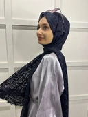 Cosie İthal  Desenli Yakma Şal 00829  LACİVERT thumbnail 3