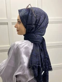 Cosie İthal  Desenli Yakma Şal 00829  LACİVERT thumbnail 2