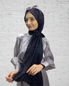 Cosie İthal  Desenli Yakma Şal 00829  LACİVERT thumbnail 1