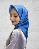 Cosie İpeksi Görünümlü Janjan Eşarp 100x100cm  00906  İNDİGO thumbnail 1