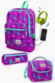 Coral High Kids Koyu Pembe Su Yeşili Peri Desenli USB'li 3'lü Okul Çanta Seti - Kız Çocuk - 1