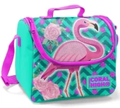 Coral High Kids Su Yeşili Pembe Simli Flamingo Desenli 3'lü Okul Çanta Seti - Kız Çocuk İlkokul thumbnail 4