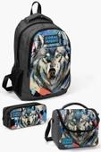 Coral High Kids Gri Siyah Kurt Desenli 3'lü Okul Çanta Seti - Erkek Çocuk - 1