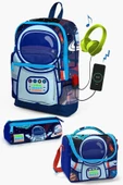 Coral High Kids Saks Mavi Astronot Desenli USB'li 3'lü Okul Çanta Seti - Erkek Çocuk - 1