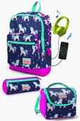 Coral High Kids Lacivert Pembe Unicorn Desenli USB'li 3'lü Okul Çanta Seti - Kız Çocuk thumbnail 1