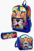Coral High Kids Lacivert Saks Aslan Desenli 3'lü Okul Çanta Seti - Erkek Çocuk thumbnail 1