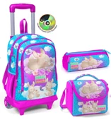 Coral High Pembe Mavi Tavşan Çekçek Okul Çantası Seti - Işıklı Tekerlekler - Kız Çocuk - 1