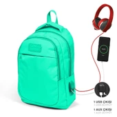 Coral High Okul ve Beslenme Çantası Seti - Kız Çocuk Su Yeşili - USB Soketli thumbnail 2