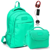 Coral High Okul ve Beslenme Çantası Seti - Kız Çocuk Su Yeşili - USB Soketli thumbnail 1