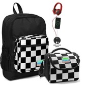 Coral High Okul Çantası ve Beslenme Çantası Seti - Erkek Çocuk Siyah Damalı - USB Soketli thumbnail 1