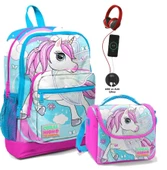 Coral High Okul Çantası ve Beslenme Çantası Seti - Kız Çocuk Mavi Unicorn- USB Soketli thumbnail 1