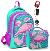 Coral High Okul Sırt Çantası ve Beslenme Çantası Seti - Kız Çocuk Pembe Flamingo - USB Soketli thumbnail 1