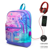 Coral High Okul Çantası ve Beslenme Çantası Seti - Kız Çocuk Pembe Flamingo - USB Soketli thumbnail 2