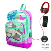 Coral High Okul Çantası ve Beslenme Çantası Seti - Kız Çocuk Sevimli Kedi ve Kelebek - USB Soketli thumbnail 2