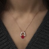 925 Ayar ​​Gümüş Rose Kırmızı Gül Kolye - 2
