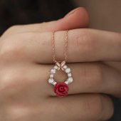 925 Ayar ​​Gümüş Rose Kırmızı Gül Kolye - 4