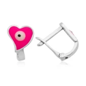 Lucky Life 925 Ayar Gumuss  Pembe Kalp Çocuk Küpesi - 1