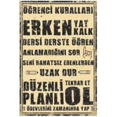 Başarılı Öğrenci Kuralları Tablosu Retro Ahşap Poster - 1