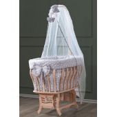 Setay Doğal Ağaç Beşik, Kristal Sepet Beşik + Uyku Seti + Cibinlik - Açık Gri - 1