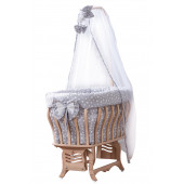 Setay Doğal Ağaç Beşik, Kristal Sepet Beşik + Uyku Seti + Cibinlik - Açık Gri - 4